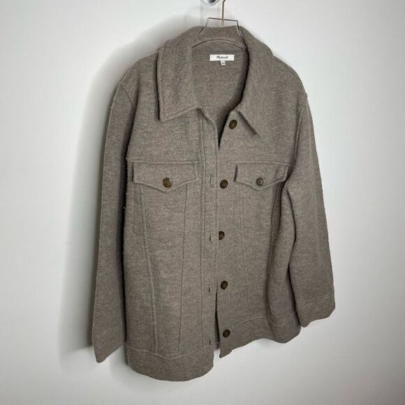 Madewell Boiled Wool Bridgman Sweater-Jacket Small S Heather Mink Button - Picture 5 of 7